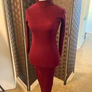 Long ribbed burgundy, sweater dress